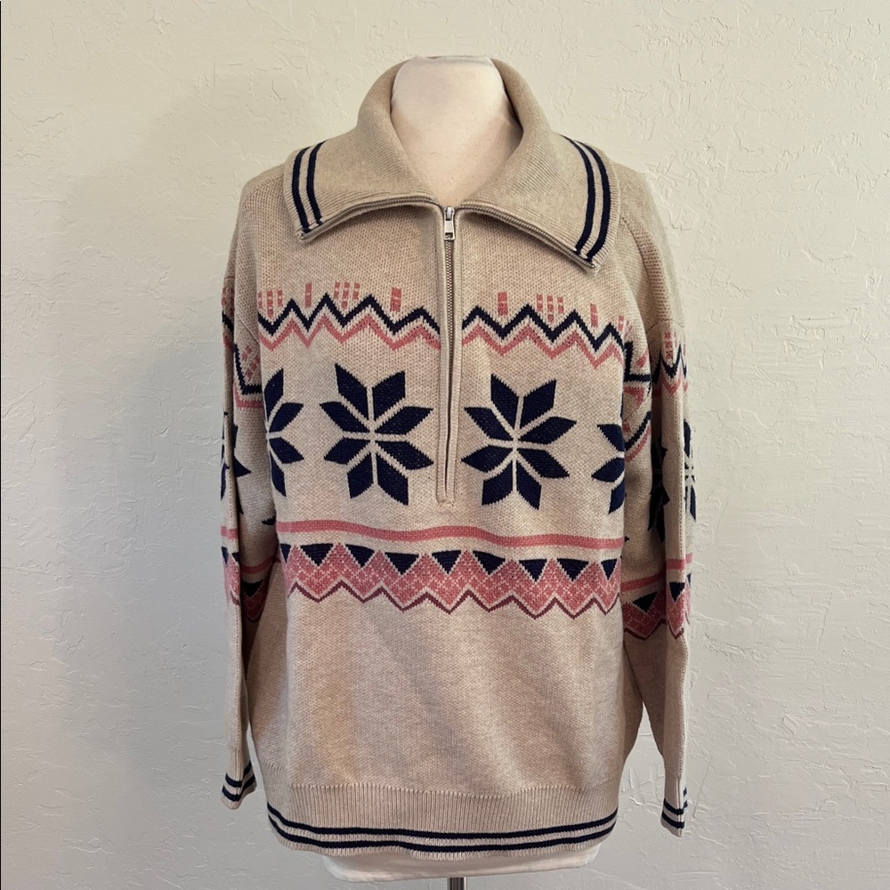 Torrid long sleeve half zip pullover winter snowflakes sweater NWT